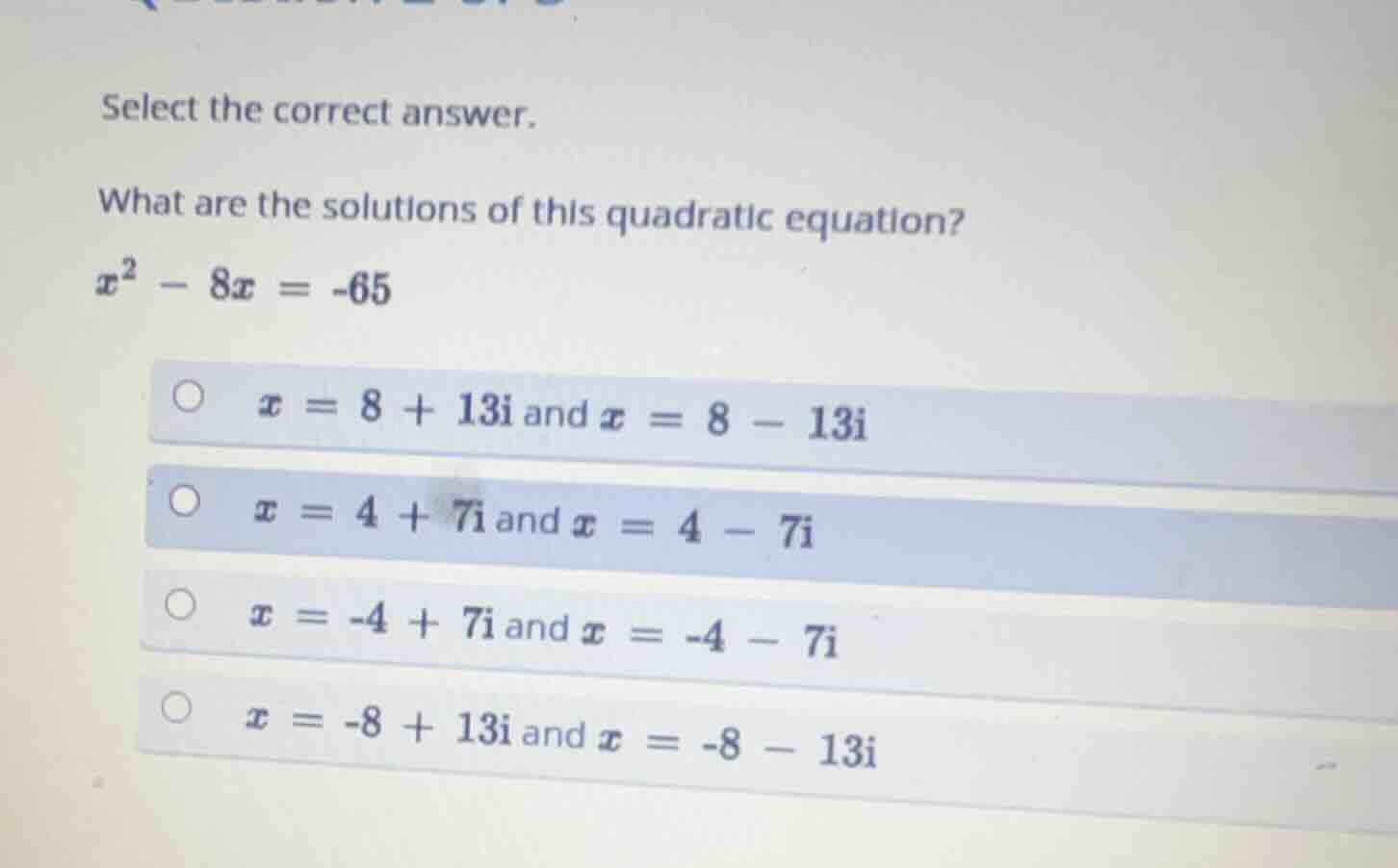 select the correct answer. what are the solutions of this quadratic equ…