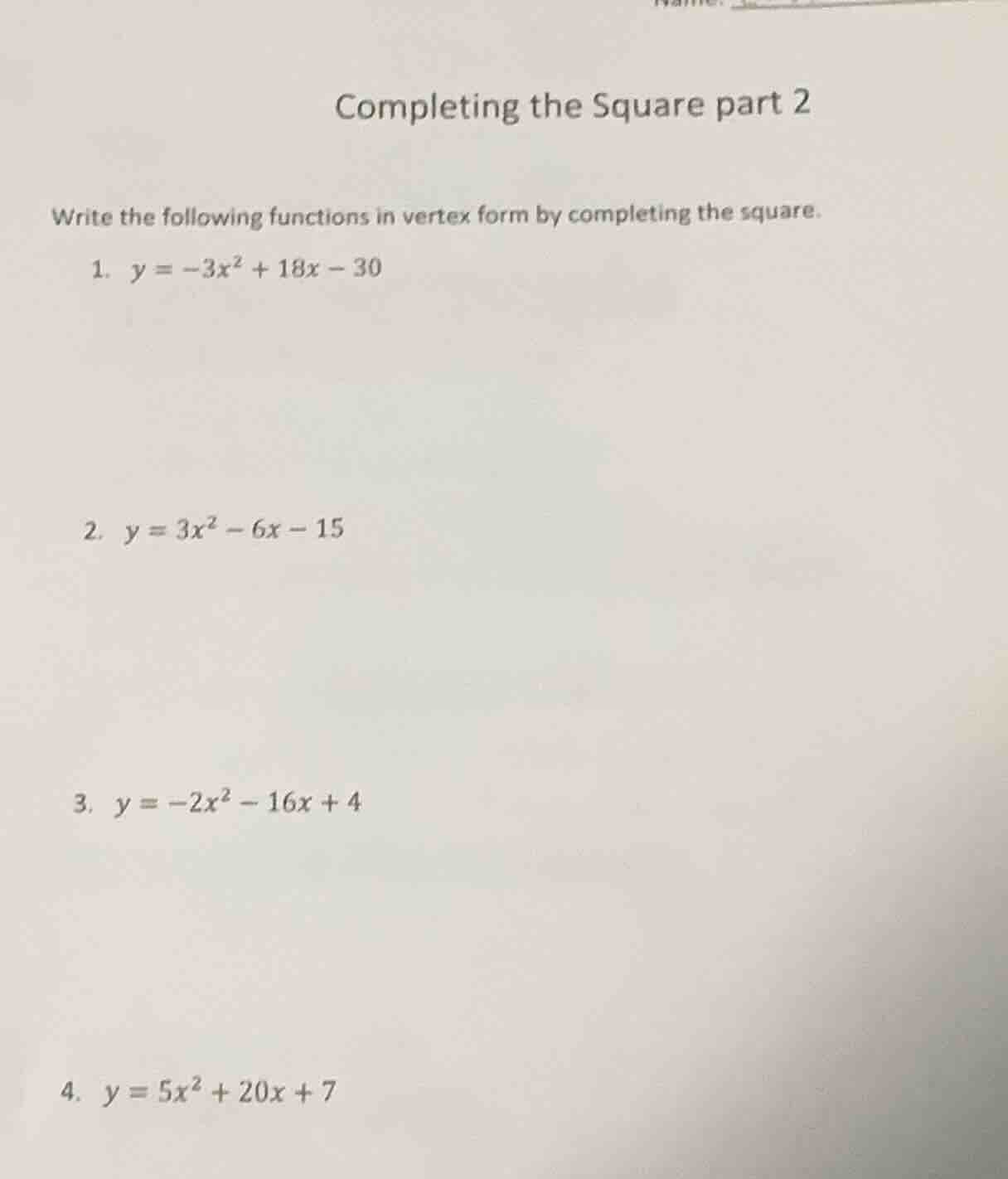 completing the square part 2 write the following functions in vertex fo…