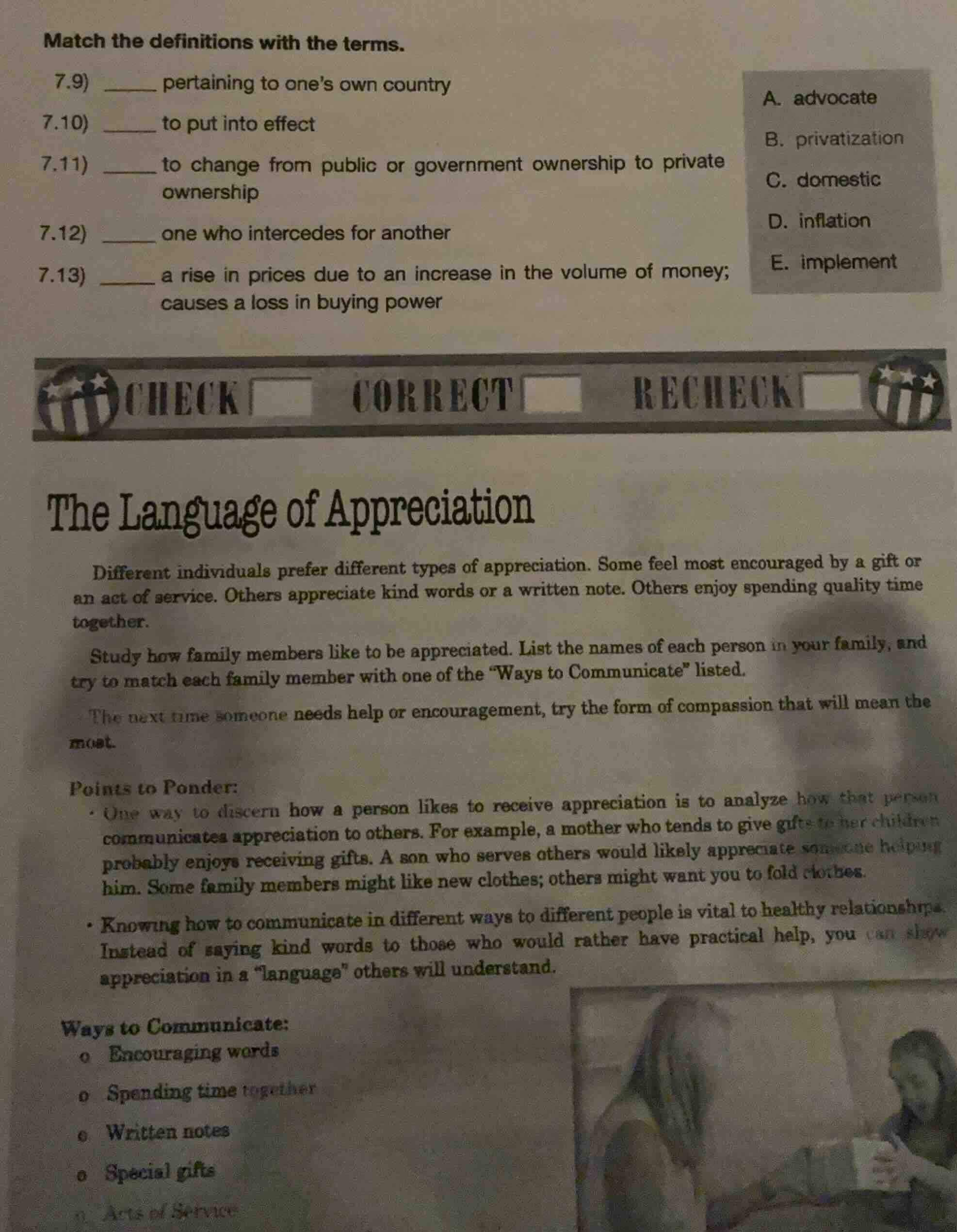 match the definitions with the terms. 7.9) ______ pertaining to ones ow…