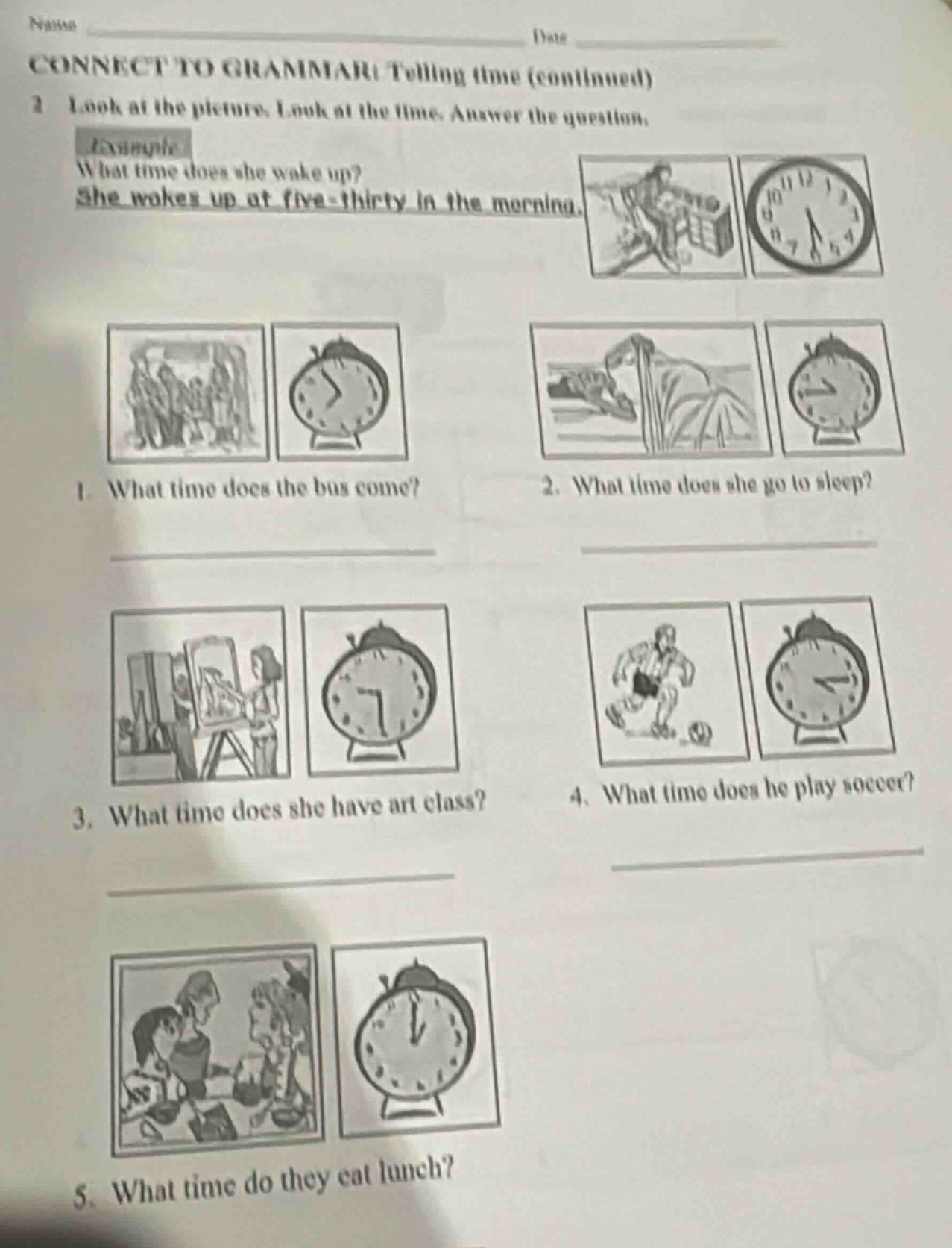 name ____________ date ____________ connect to grammar: telling time (c…