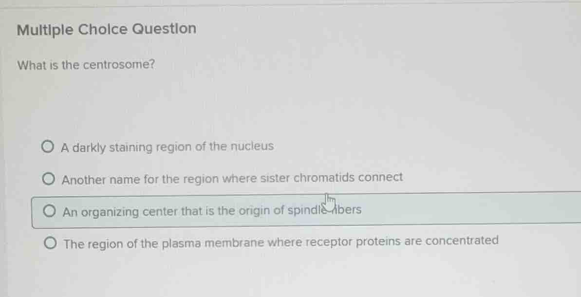 multiple choice question what is the centrosome? a darkly staining regi…