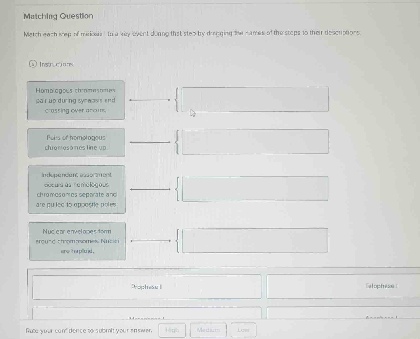 matching question match each step of meiosis i to a key event during th…