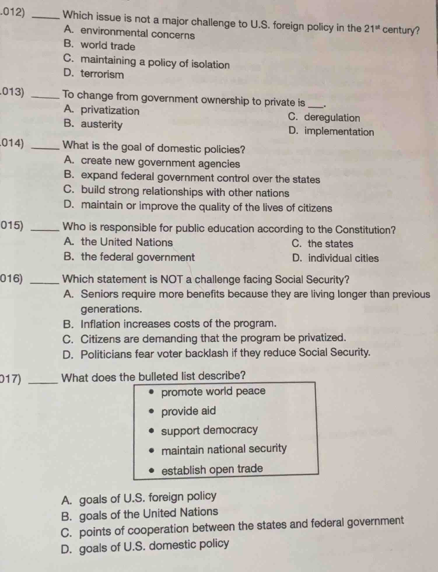 012) ______ which issue is not a major challenge to u.s. foreign policy…