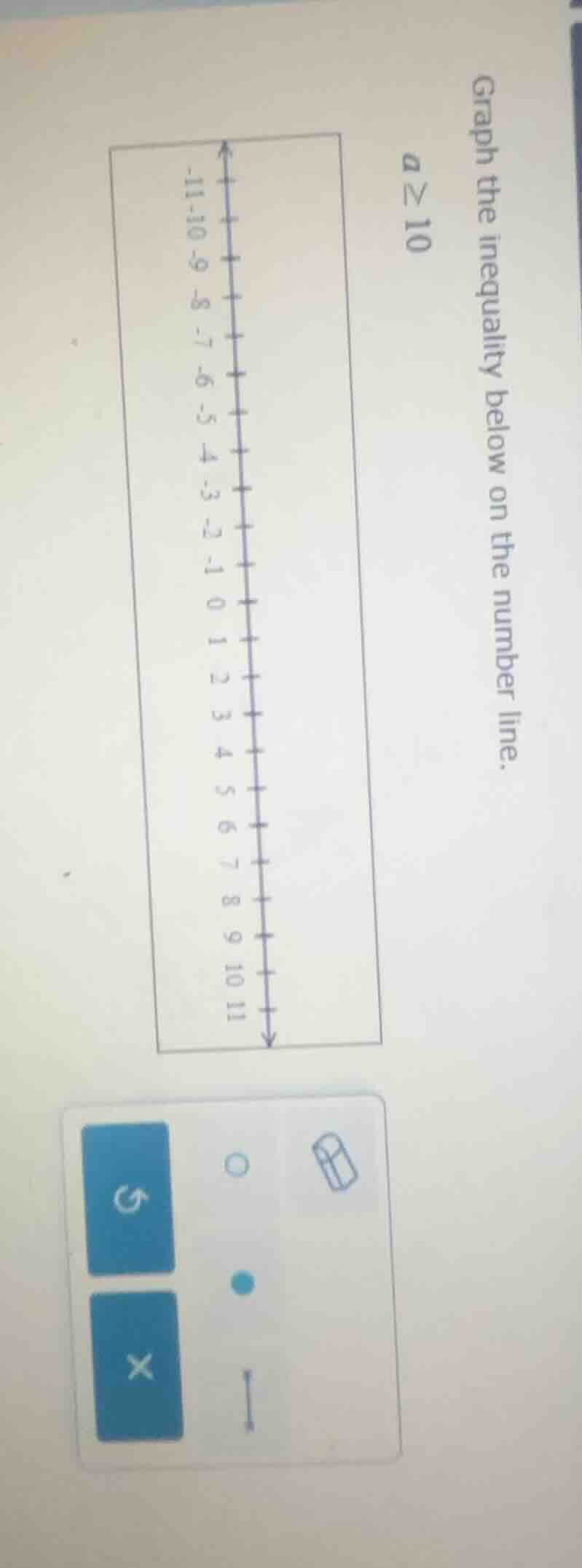 graph the inequality below on the number line. $a \\geq 10$