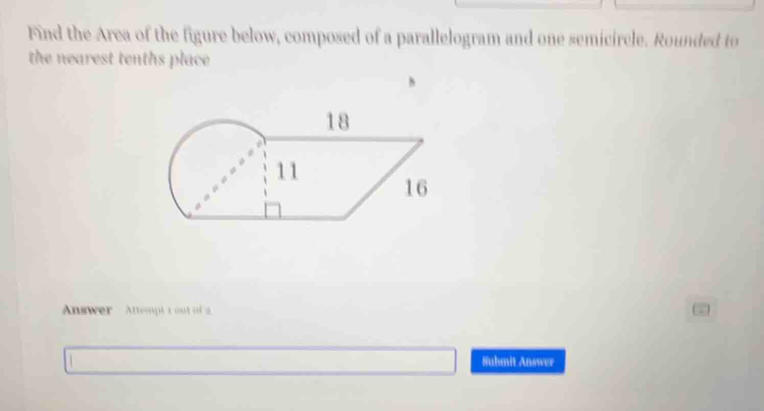 find the area of the figure below, composed of a parallelogram and one …