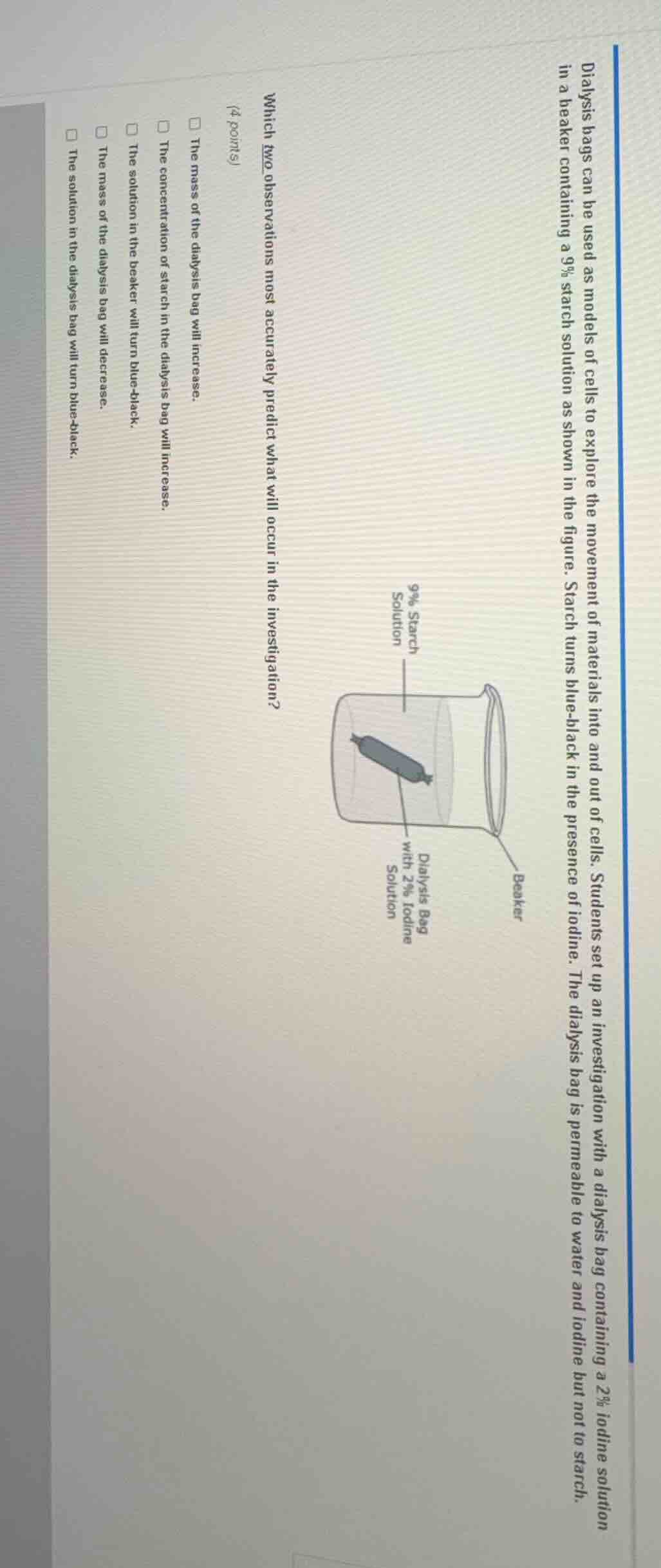 dialysis bags can be used as models of cells to explore the movement of…