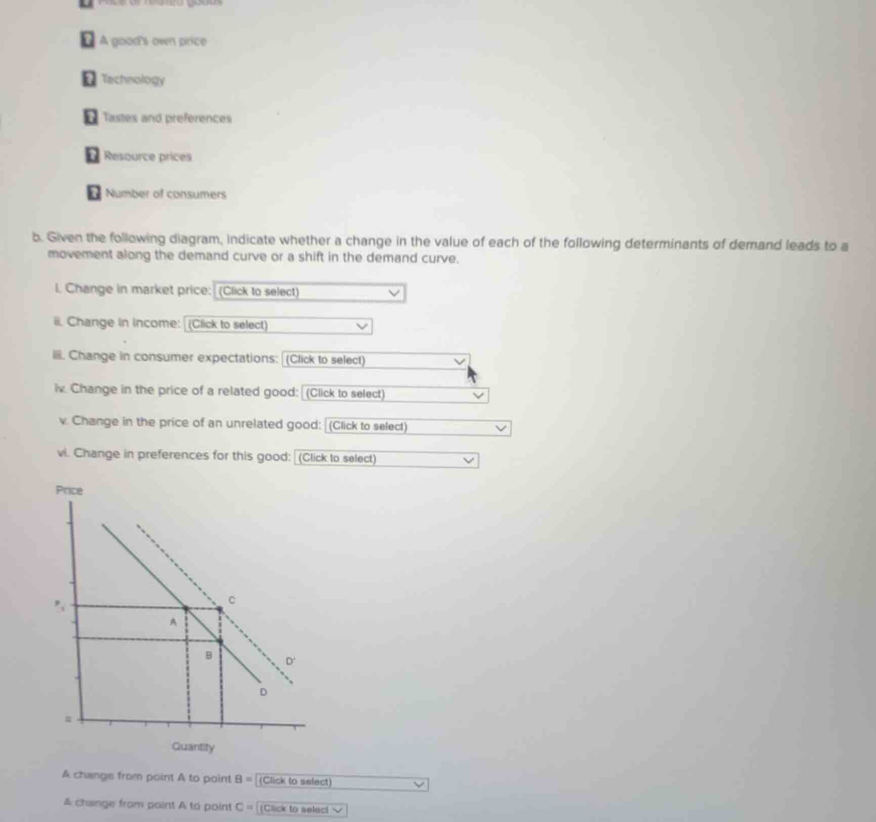 b. given the following diagram, indicate whether a change in the value …