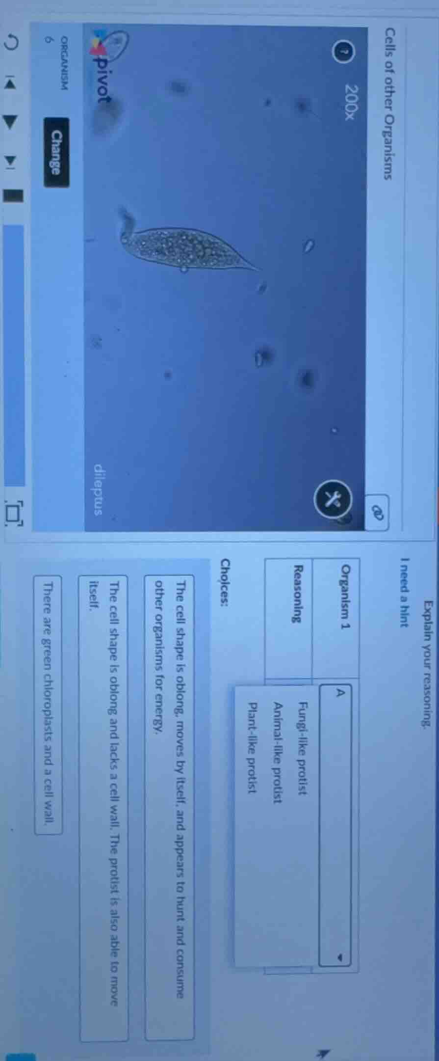 cells of other organisms explain your reasoning. i need a hint organism…