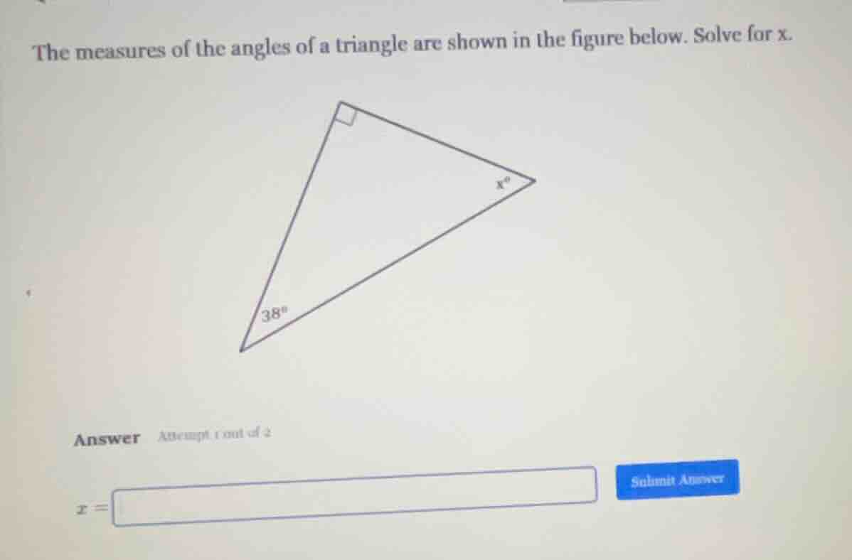 the measures of the angles of a triangle are shown in the figure below.…