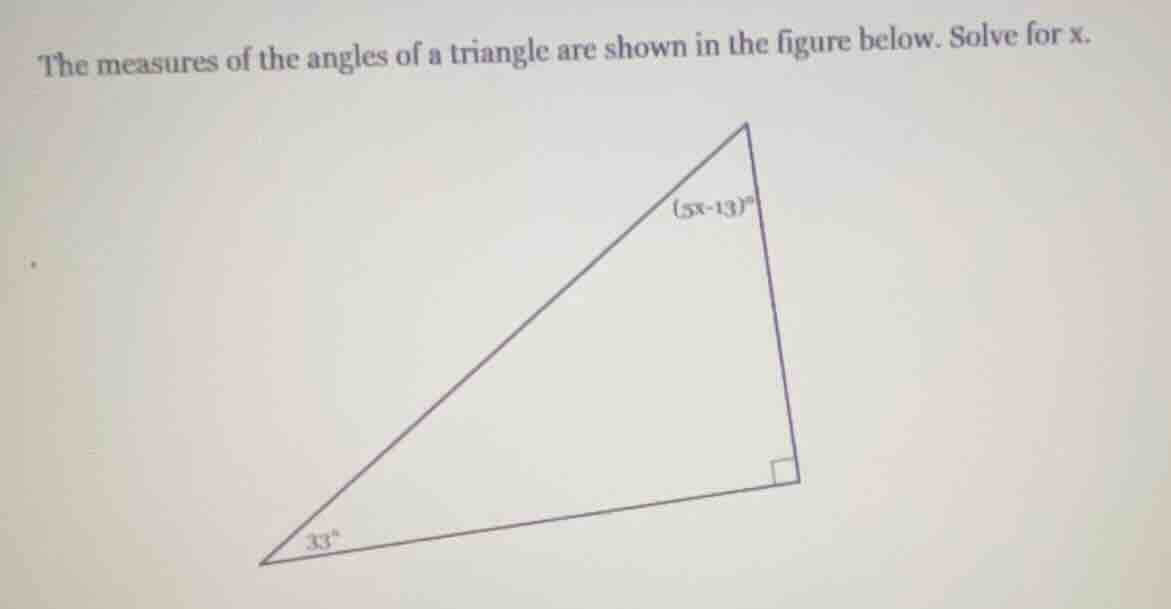 the measures of the angles of a triangle are shown in the figure below.…