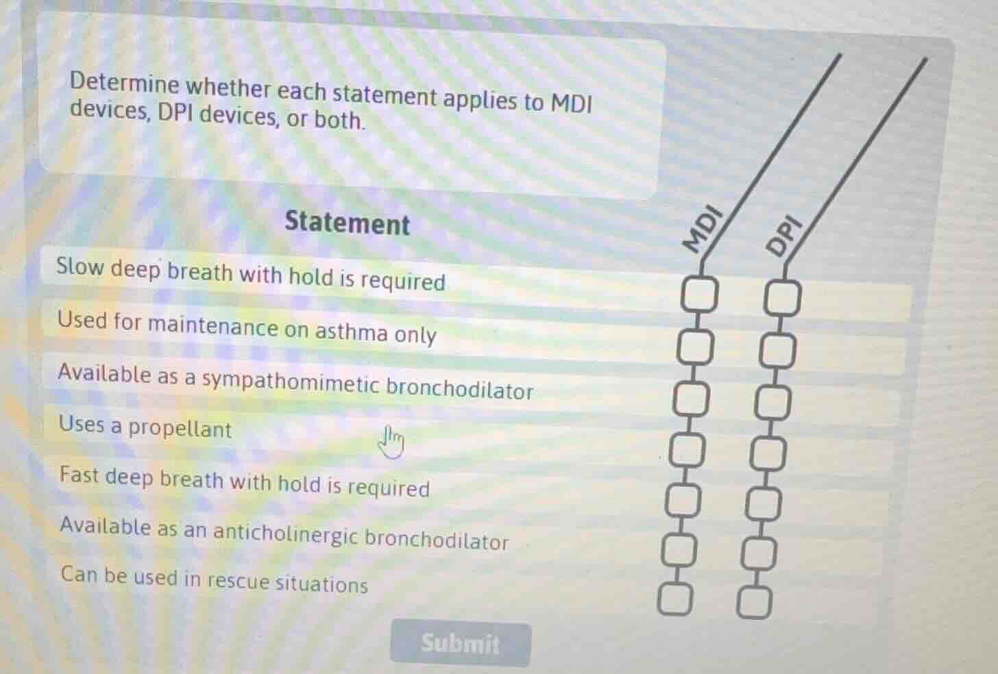 determine whether each statement applies to mdi devices, dpi devices, o…