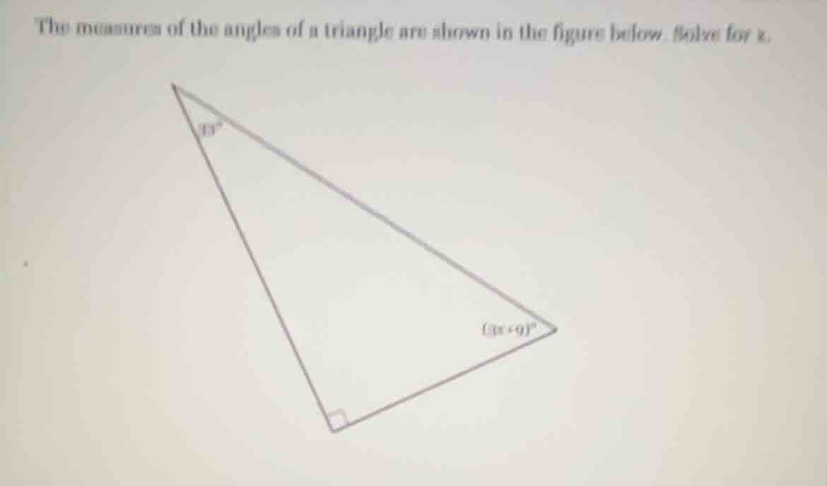 the measures of the angles of a triangle are shown in the figure below.…