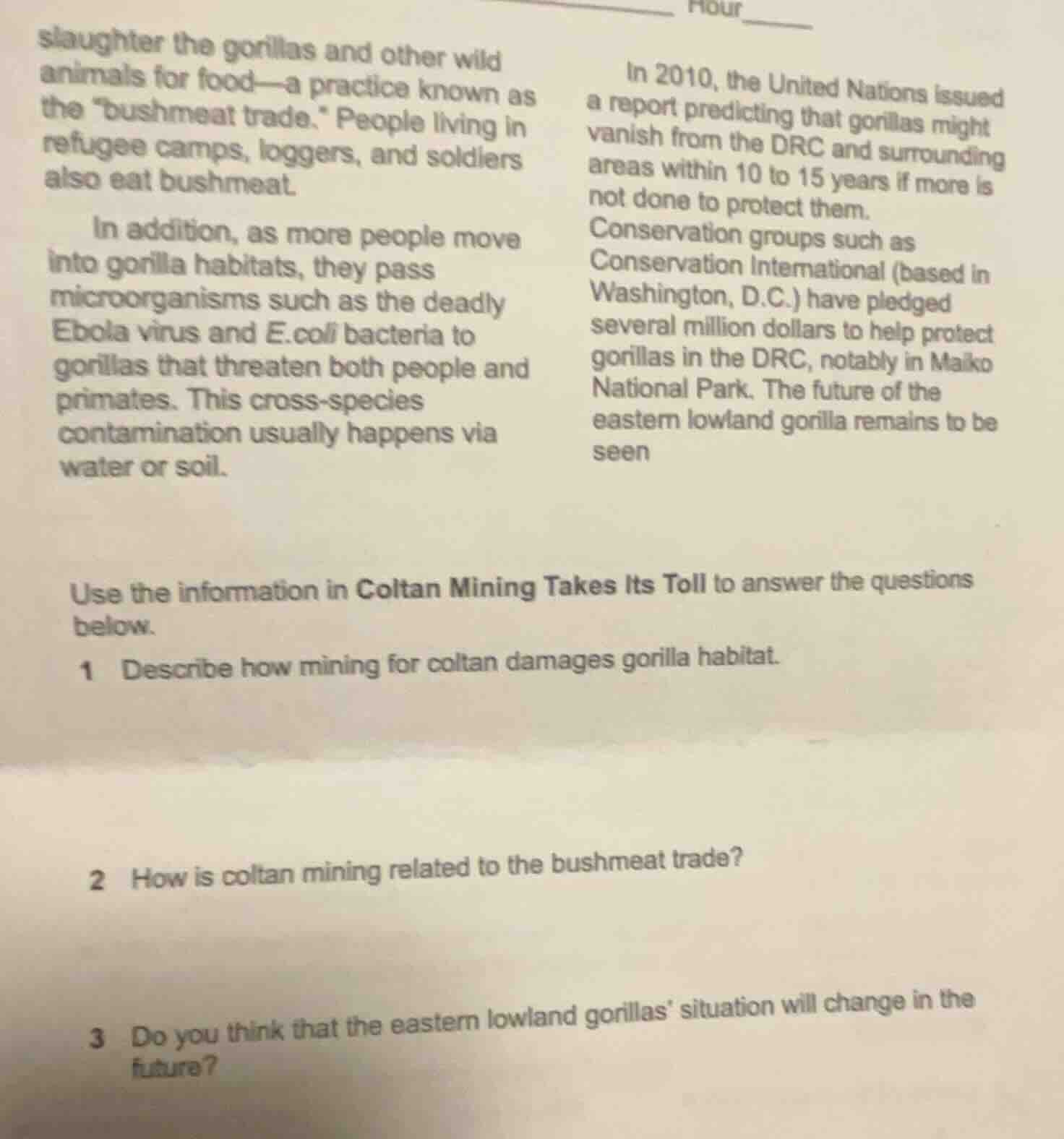 slaughter the gorillas and other wild animals for food—a practice known…