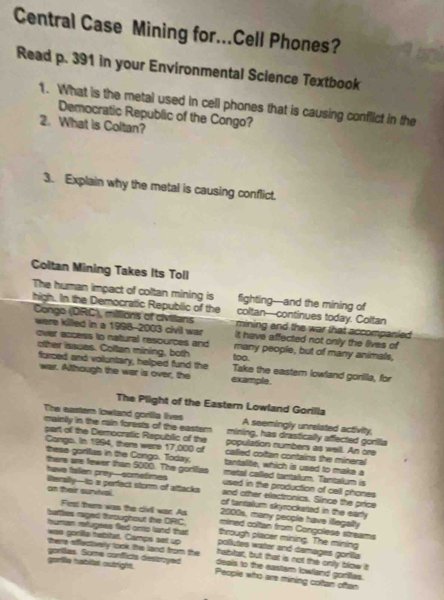 central case mining for...cell phones? read p. 391 in your environmenta…