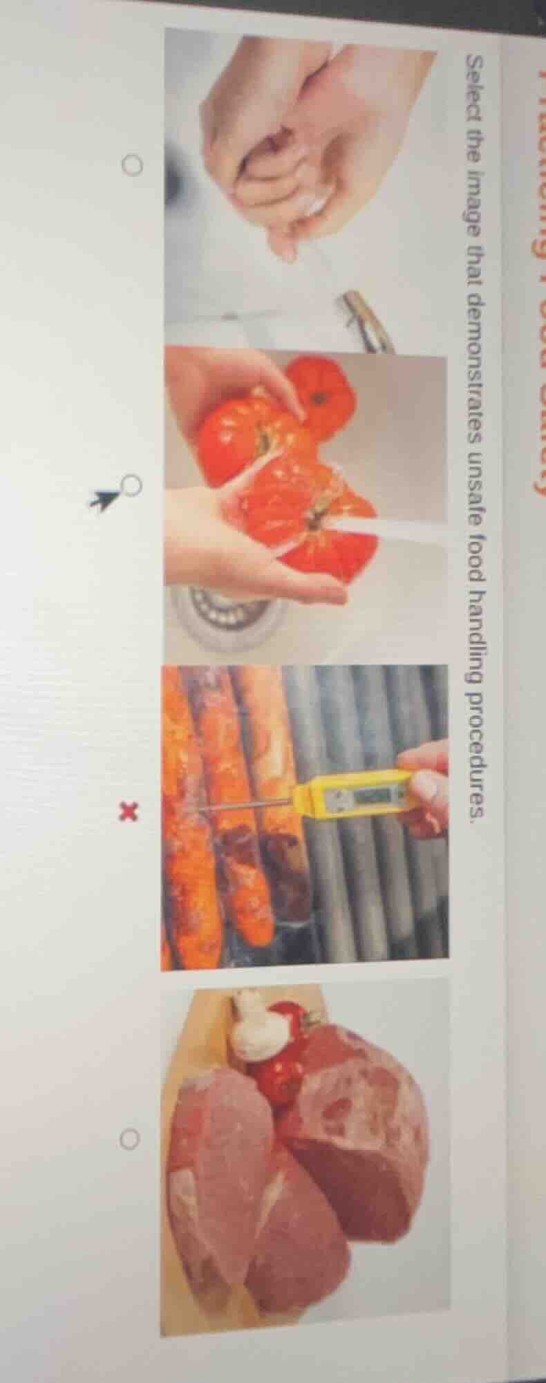 select the image that demonstrates unsafe food handling procedures.