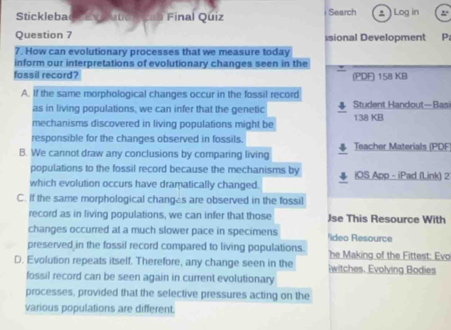 stickleba final quiz question 7 7. how can evolutionary processes that …