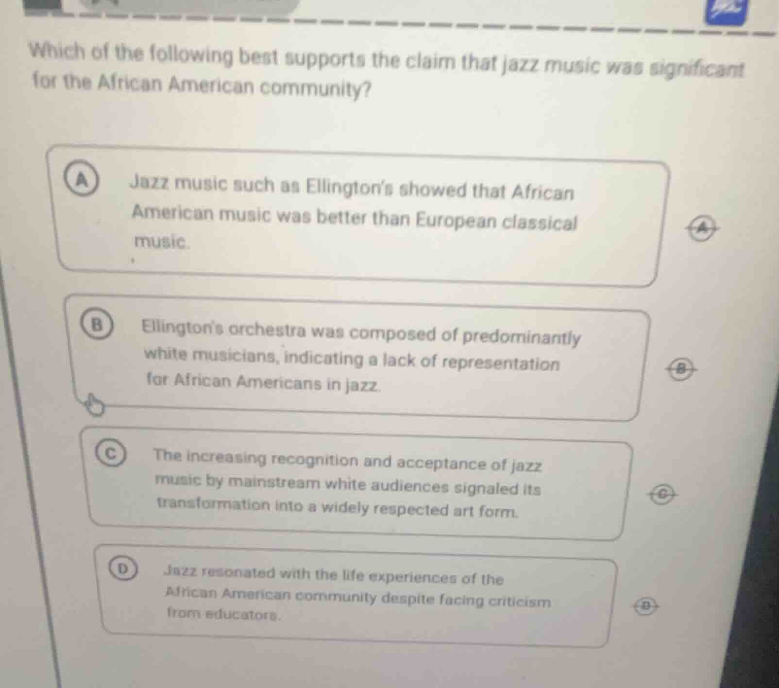 which of the following best supports the claim that jazz music was sign…