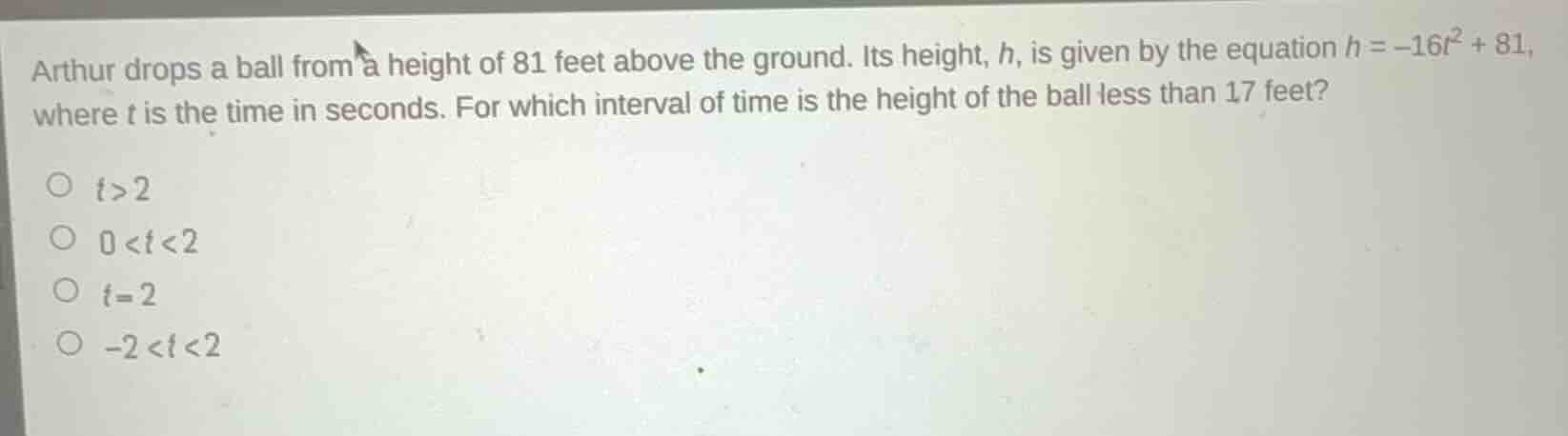 arthur drops a ball from a height of 81 feet above the ground. its heig…