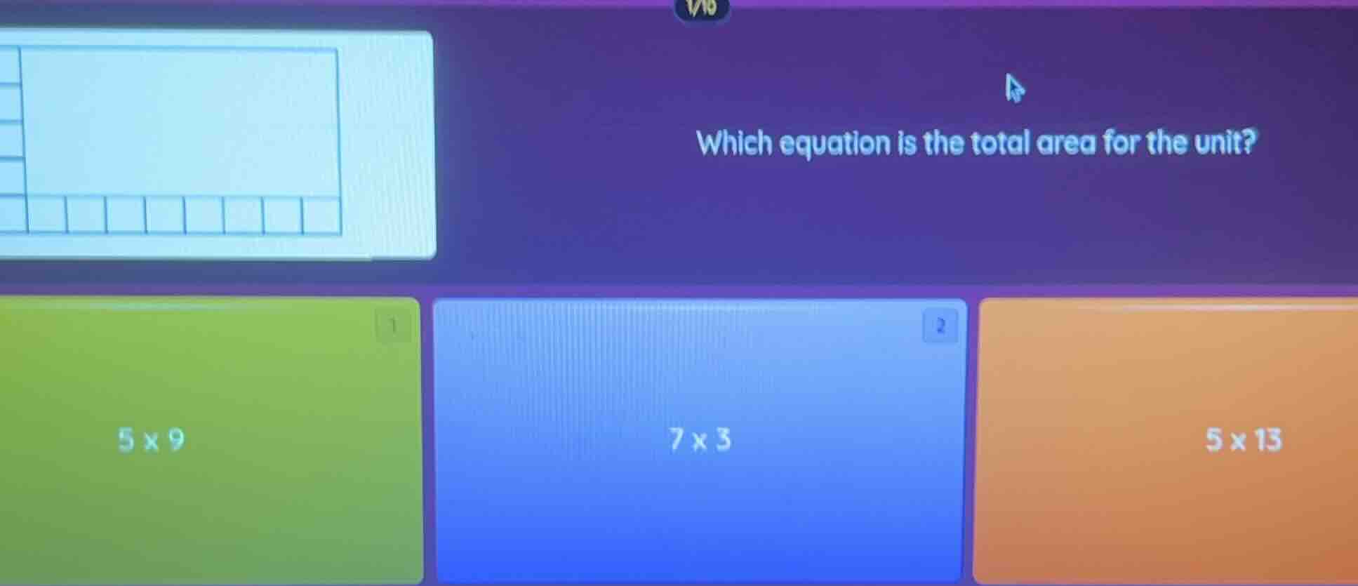 which equation is the total area for the unit? 5×9 7×3 5×13