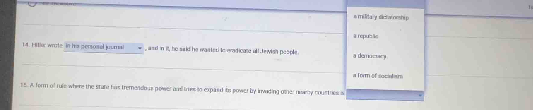 14. hitler wrote in his personal journal, and in it, he said he wanted …