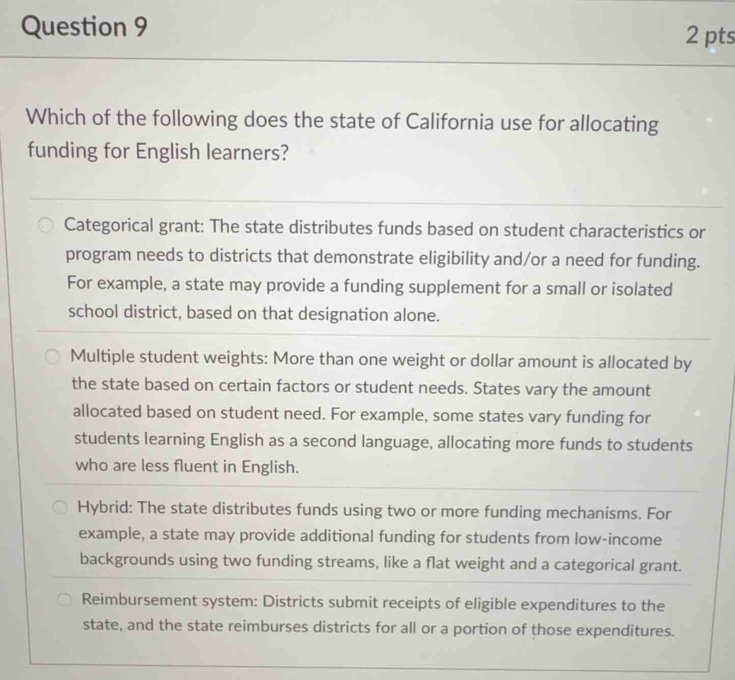 question 9 2 pts which of the following does the state of california us…