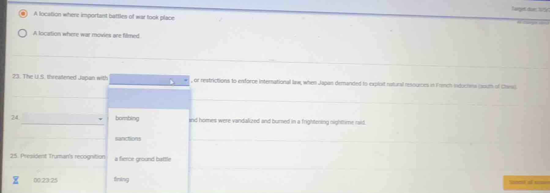 a location where important battles of war took place a location where w…