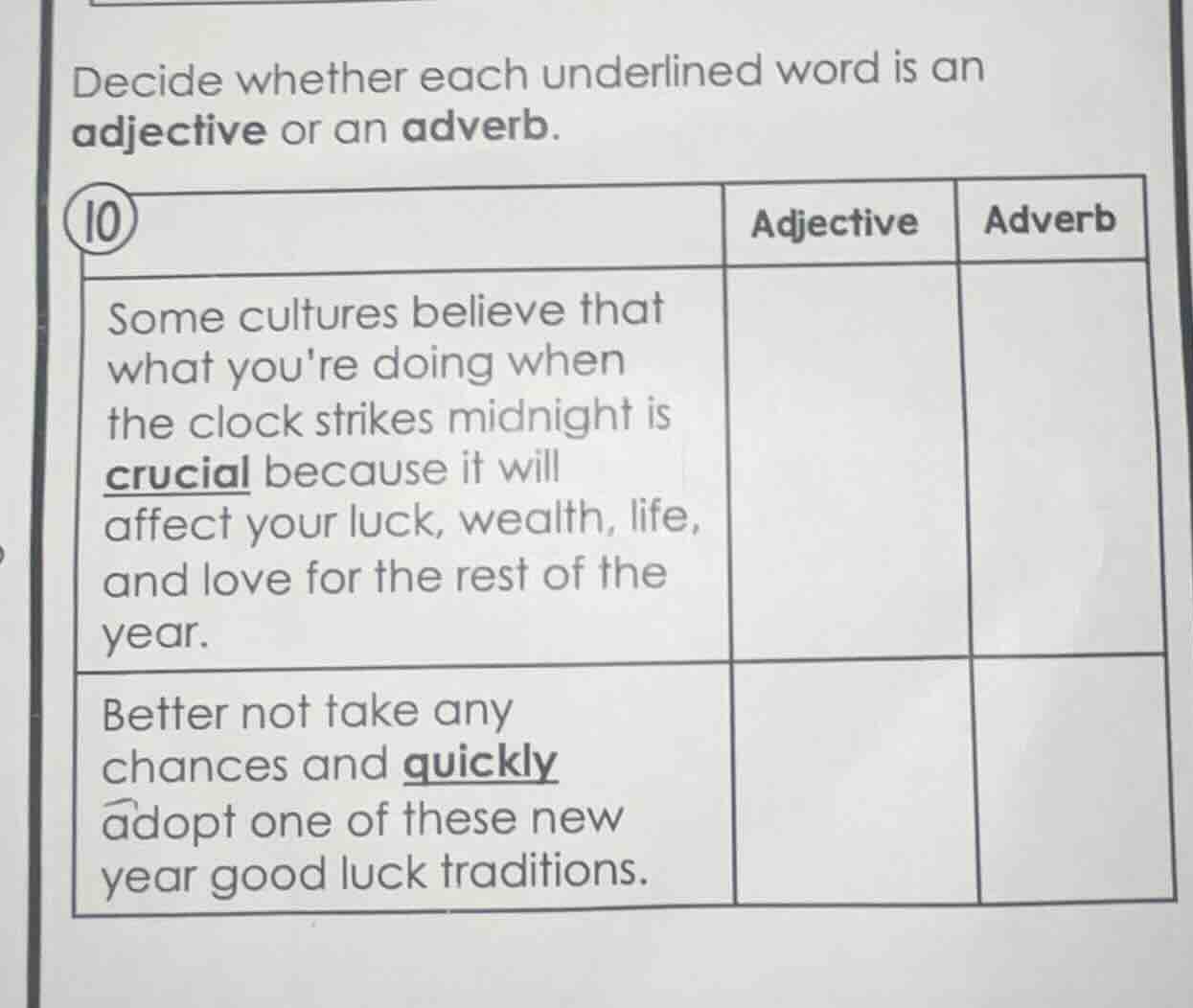 decide whether each underlined word is an adjective or an adverb. 10\ta…