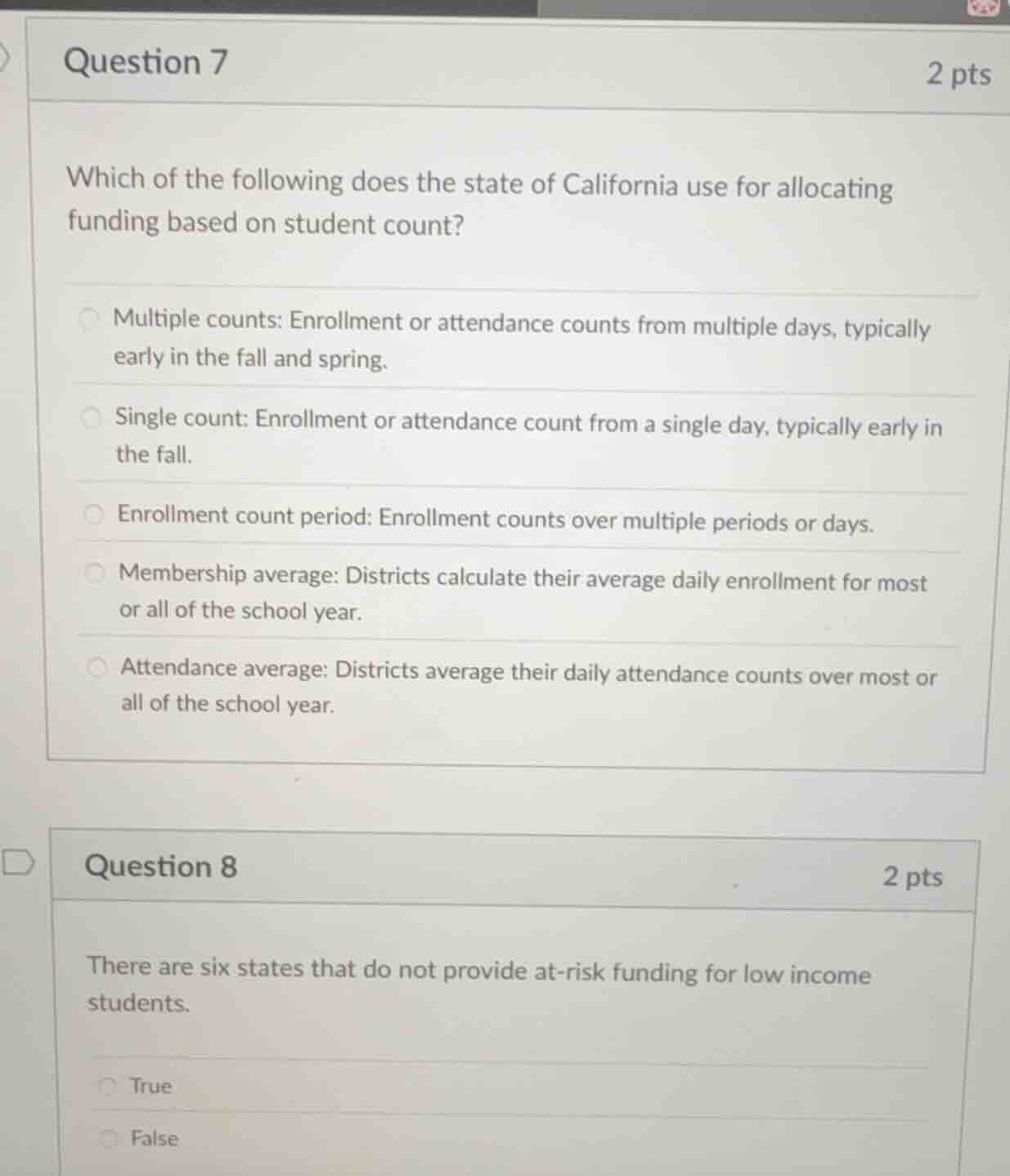 question 7 2 pts which of the following does the state of california us…