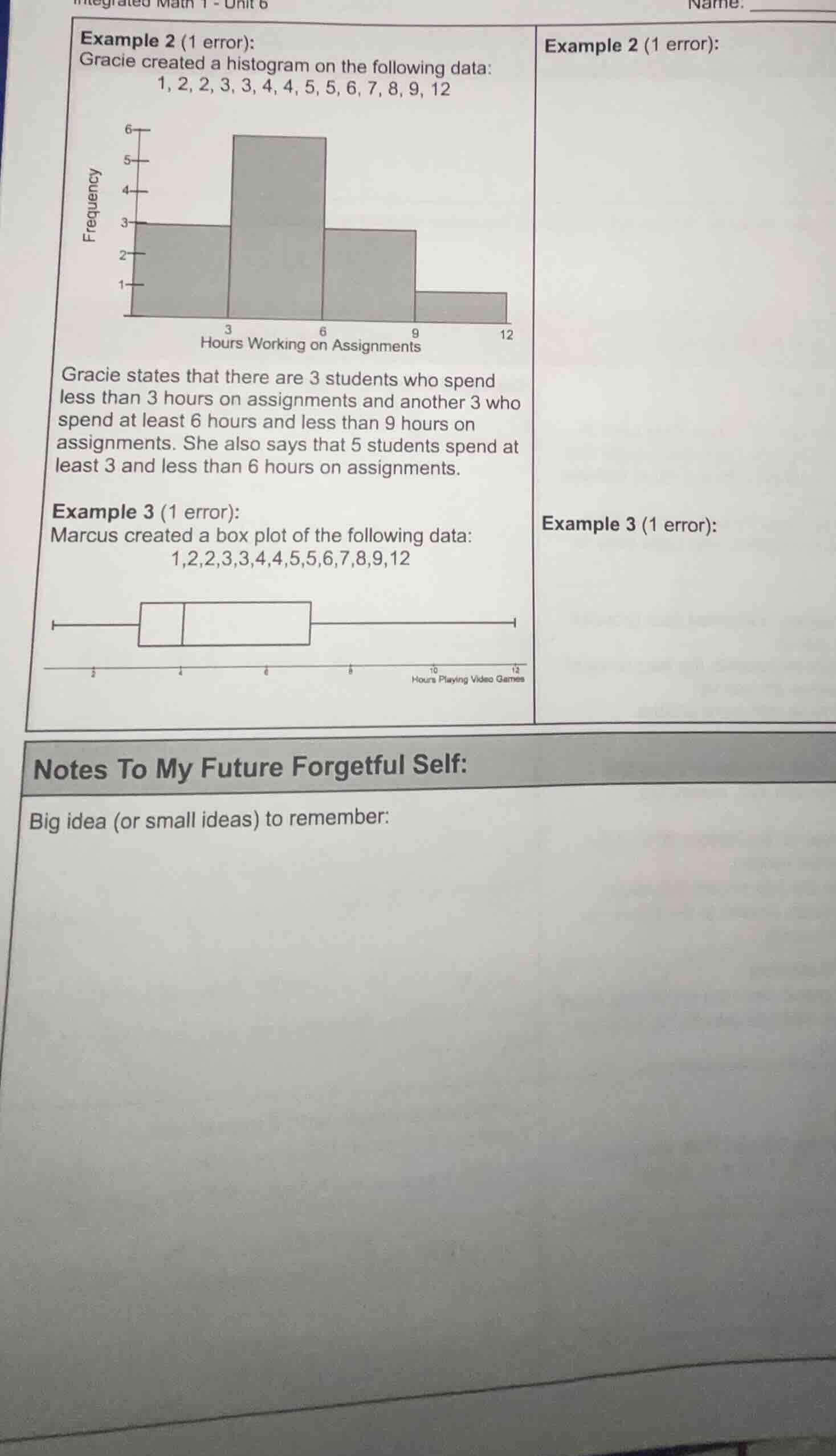 integrated math 1 - unit 6 name. example 2 (1 error): gracie created a …