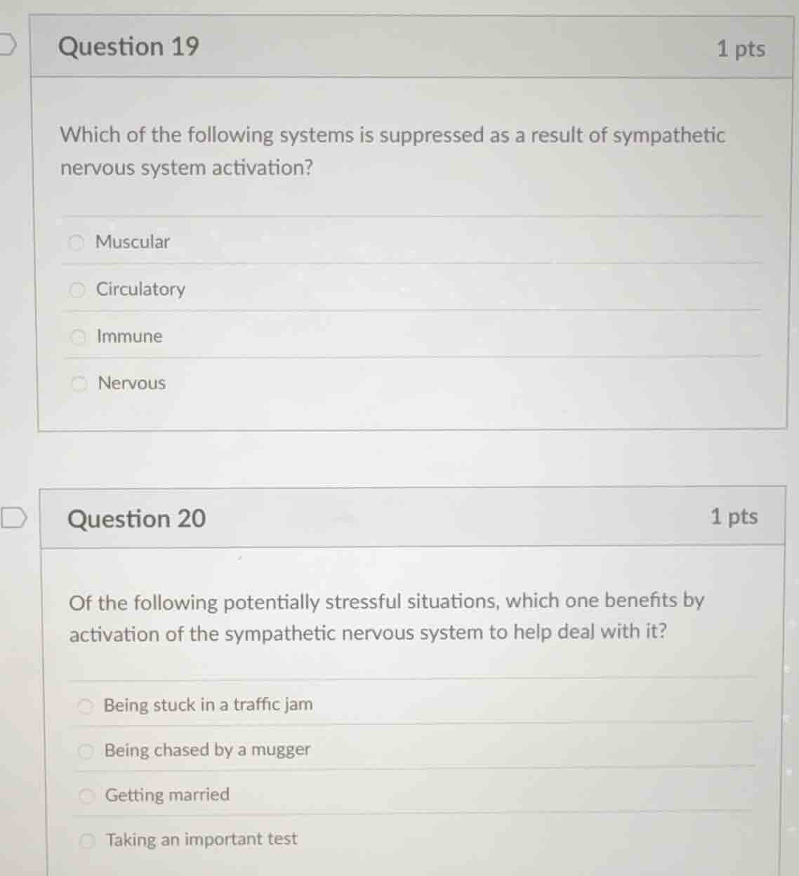 question 19 1 pts which of the following systems is suppressed as a res…