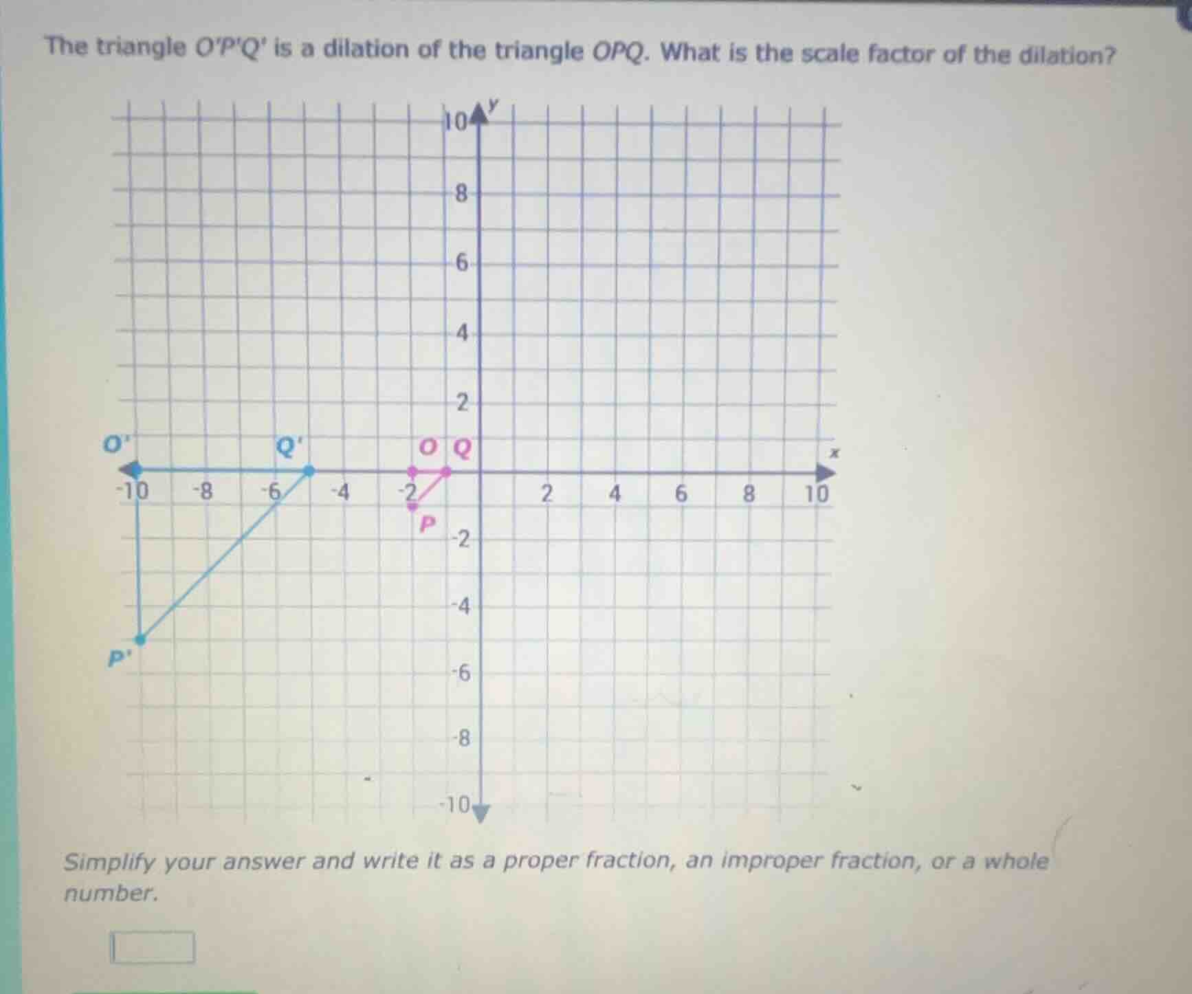 the triangle opq is a dilation of the triangle opq. what is the scale f…