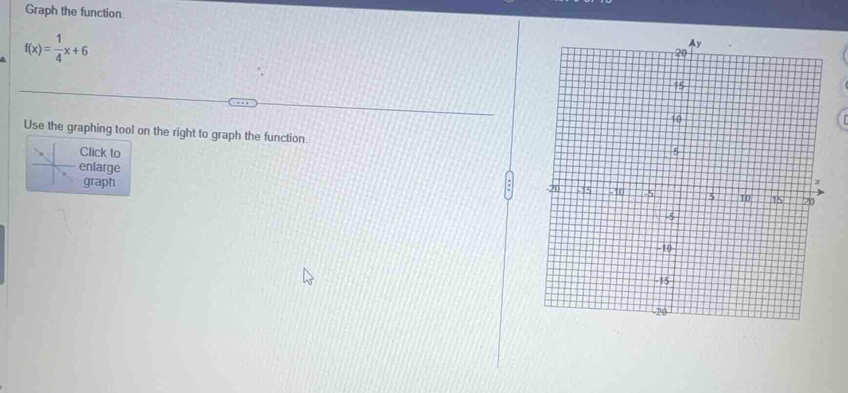 graph the function. $f(x)=\\frac{1}{4}x + 6$ use the graphing tool on t…