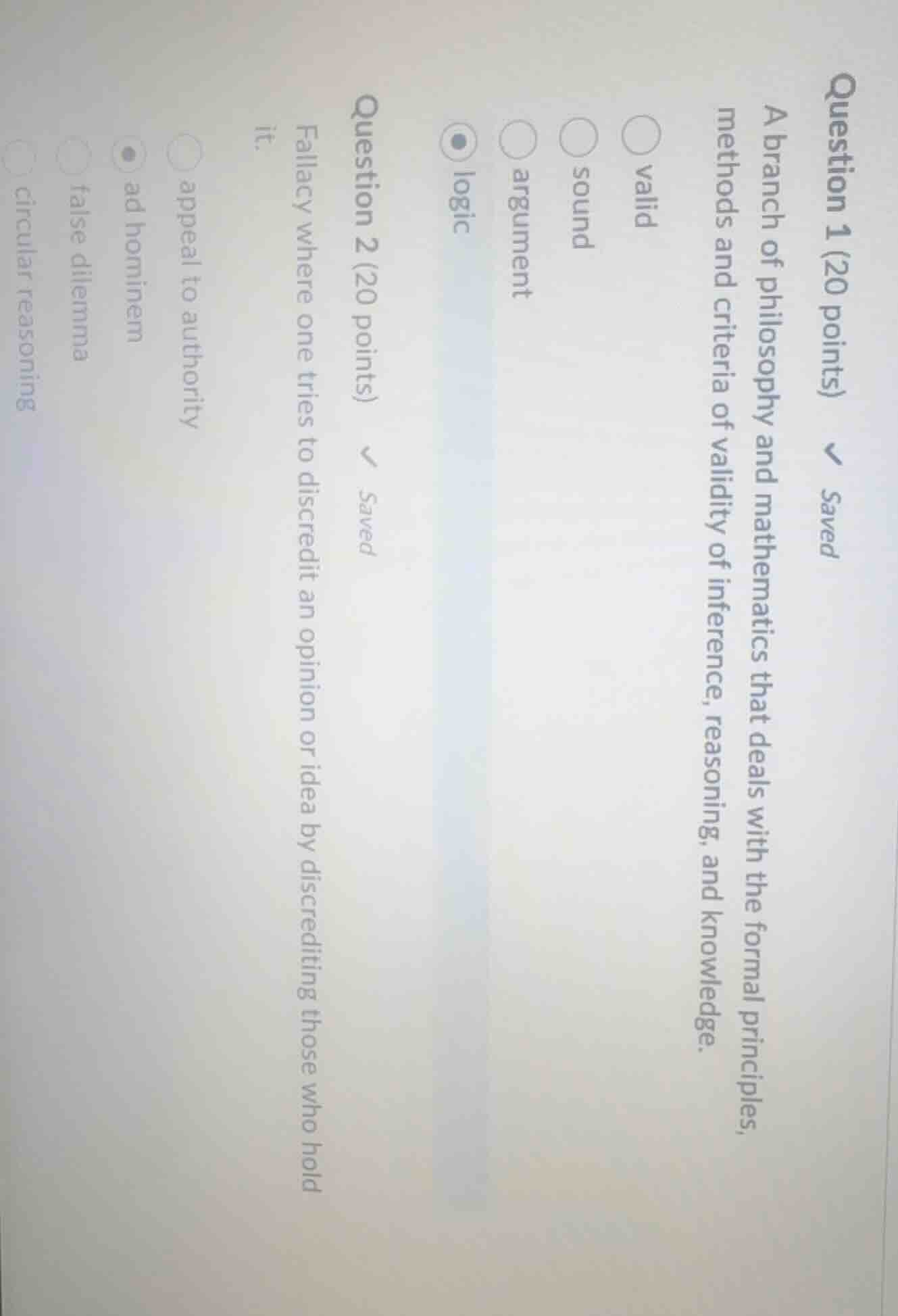 question 1 (20 points) a branch of philosophy and mathematics that deal…