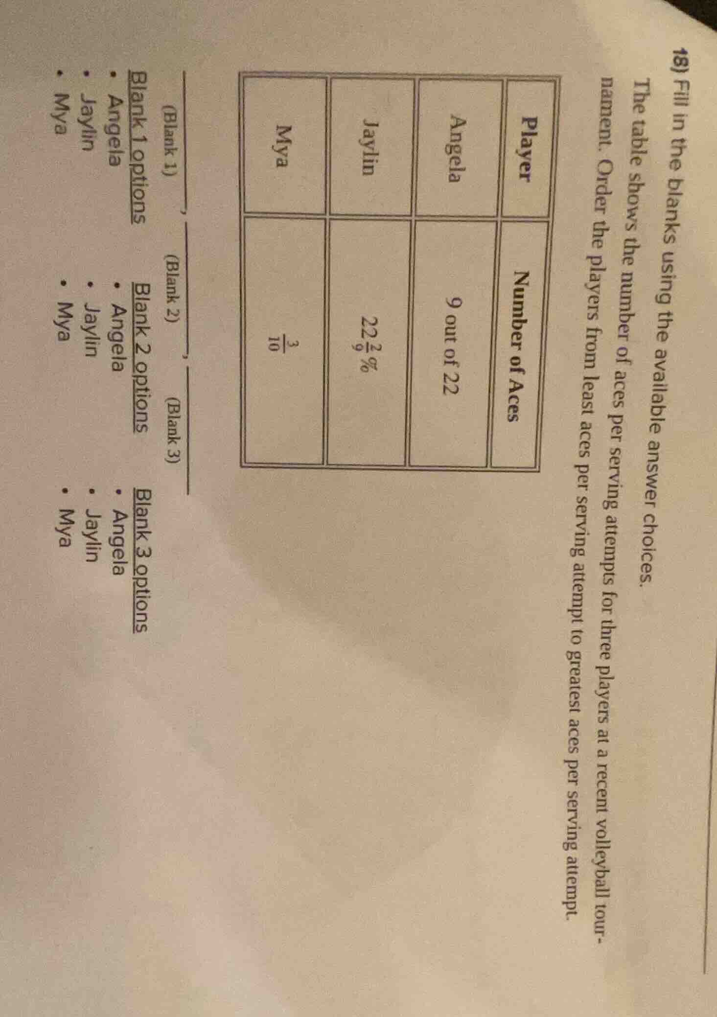 18) fill in the blanks using the available answer choices. the table sh…