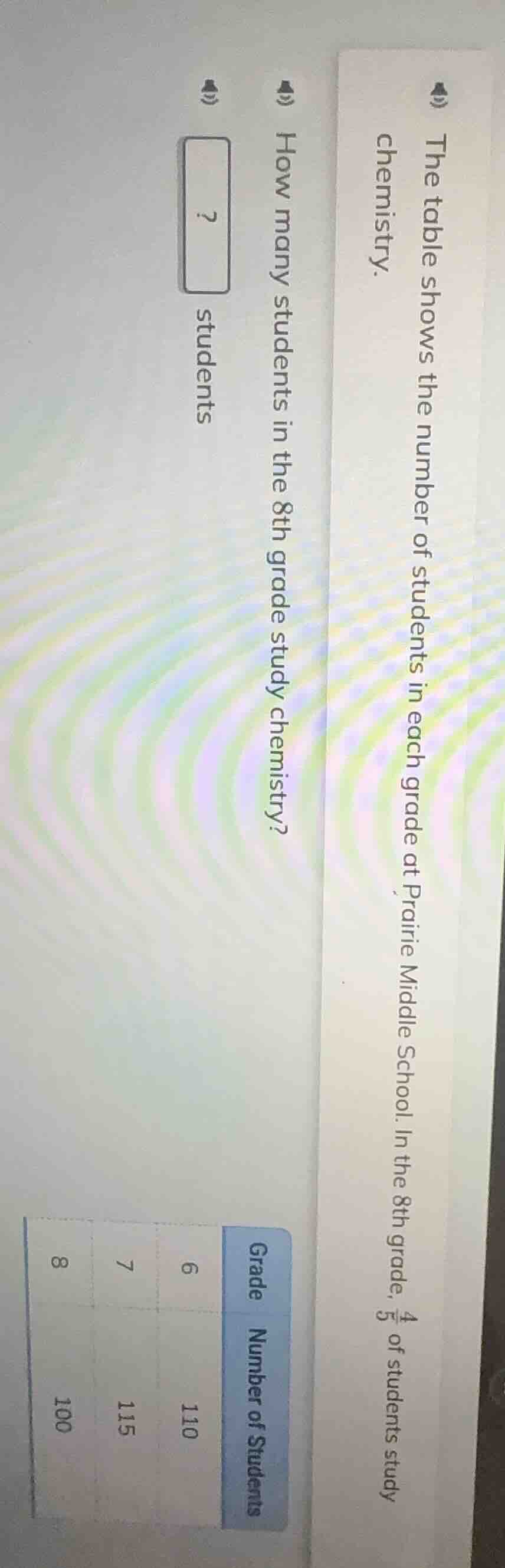 the table shows the number of students in each grade at prairie middle …