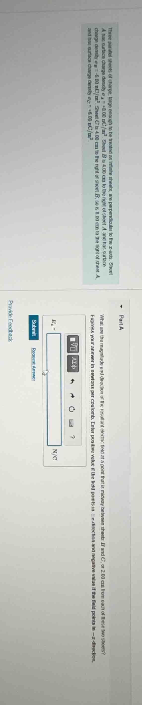 three parallel sheets of charge, large enough to be treated as infinite…