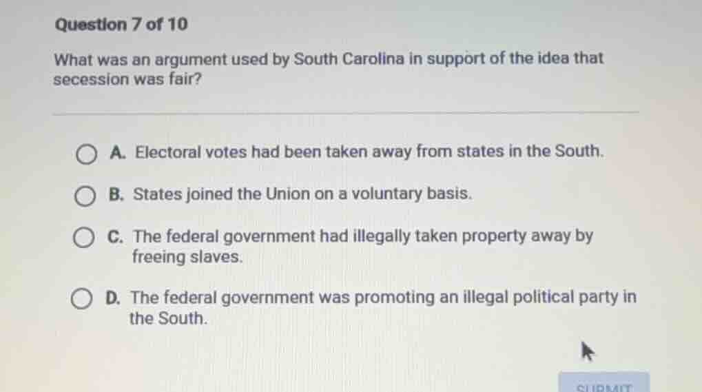 question 7 of 10 what was an argument used by south carolina in support…
