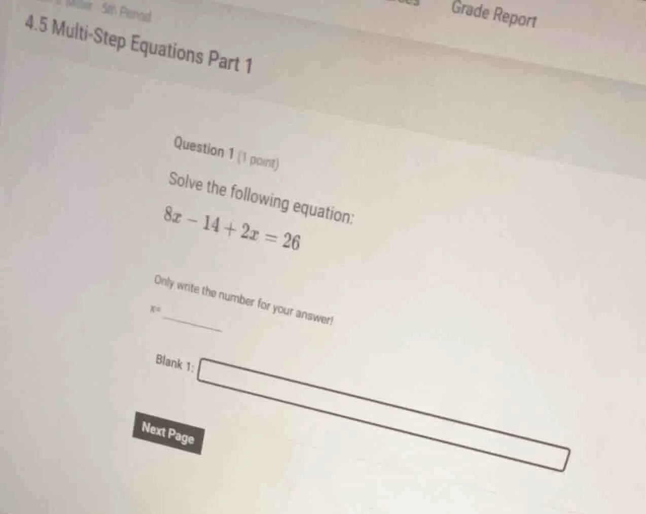 4.5 multi-step equations part 1 question 1 (1 point) solve the followin…