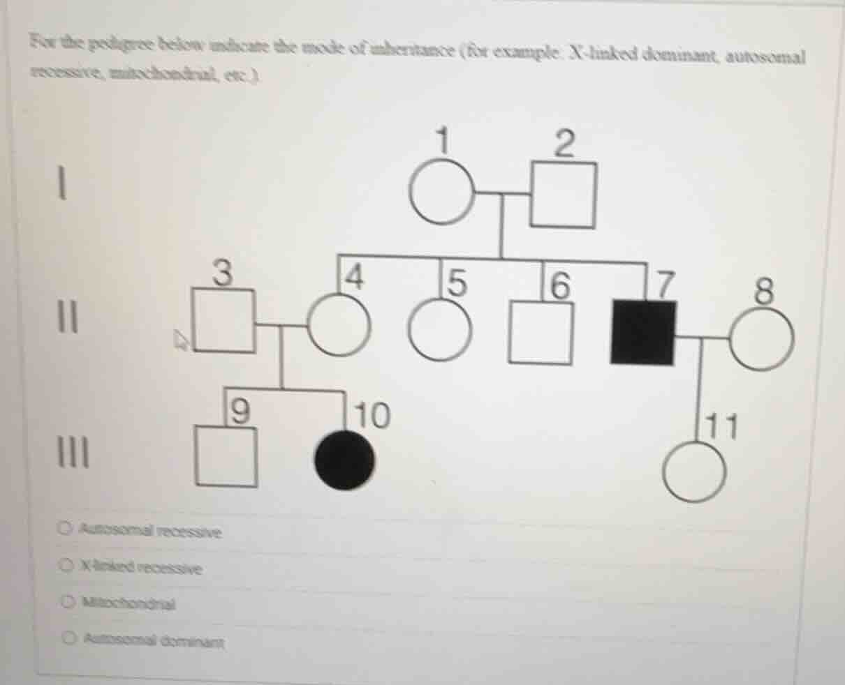 for the pedigree below indicate the mode of inheritance (for example: x…