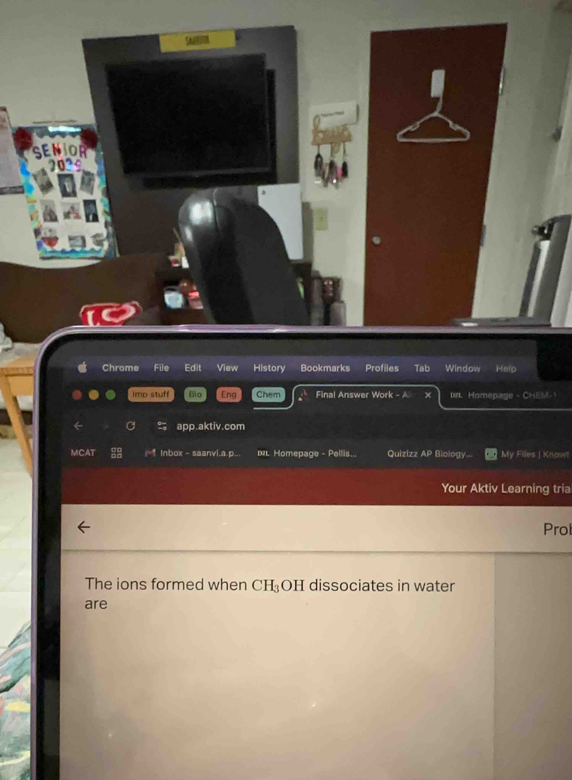 the ions formed when $\\ce{ch_{3}oh}$ dissociates in water are