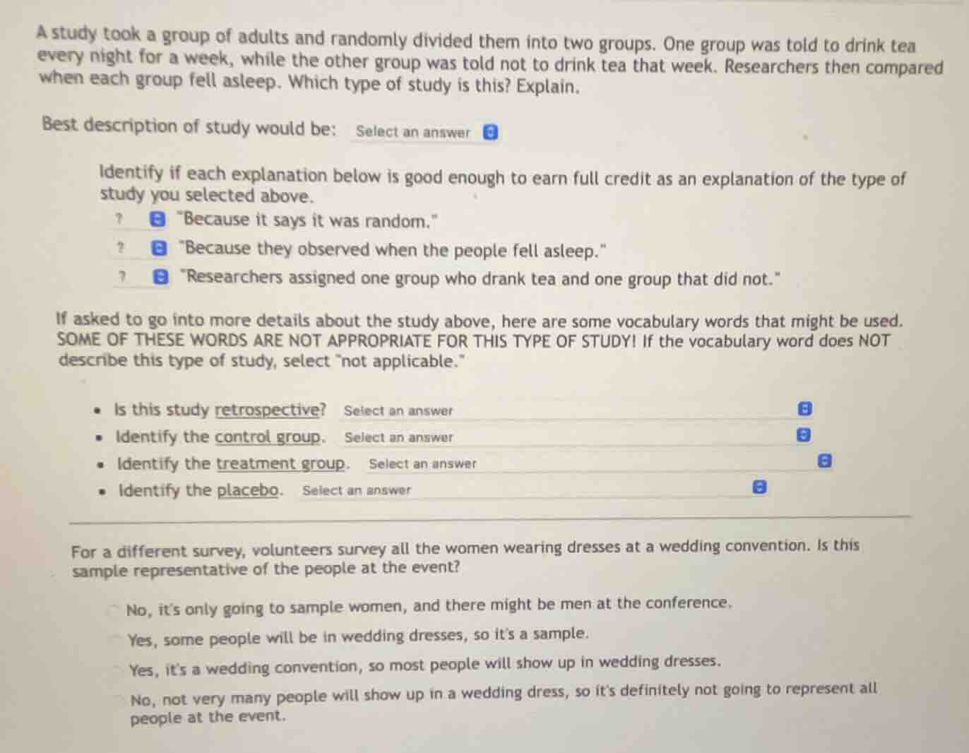 a study took a group of adults and randomly divided them into two group…