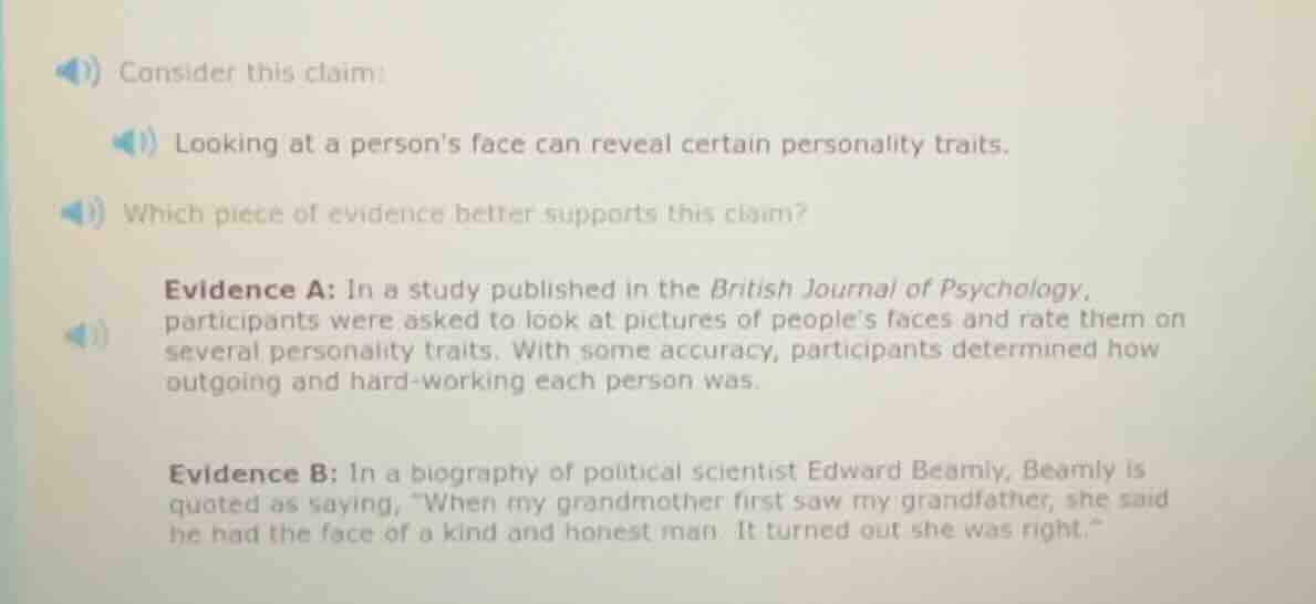 consider this claim: looking at a persons face can reveal certain perso…