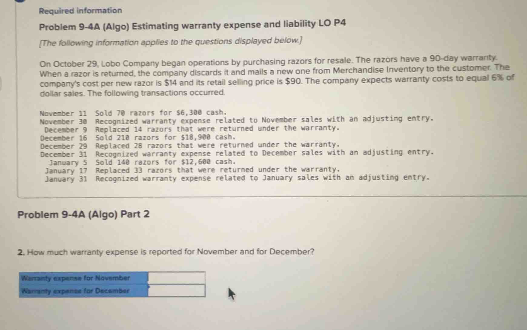required information problem 9-4a (algo) estimating warranty expense an…