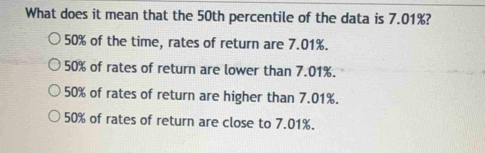what does it mean that the 50th percentile of the data is 7.01%? 50% of…