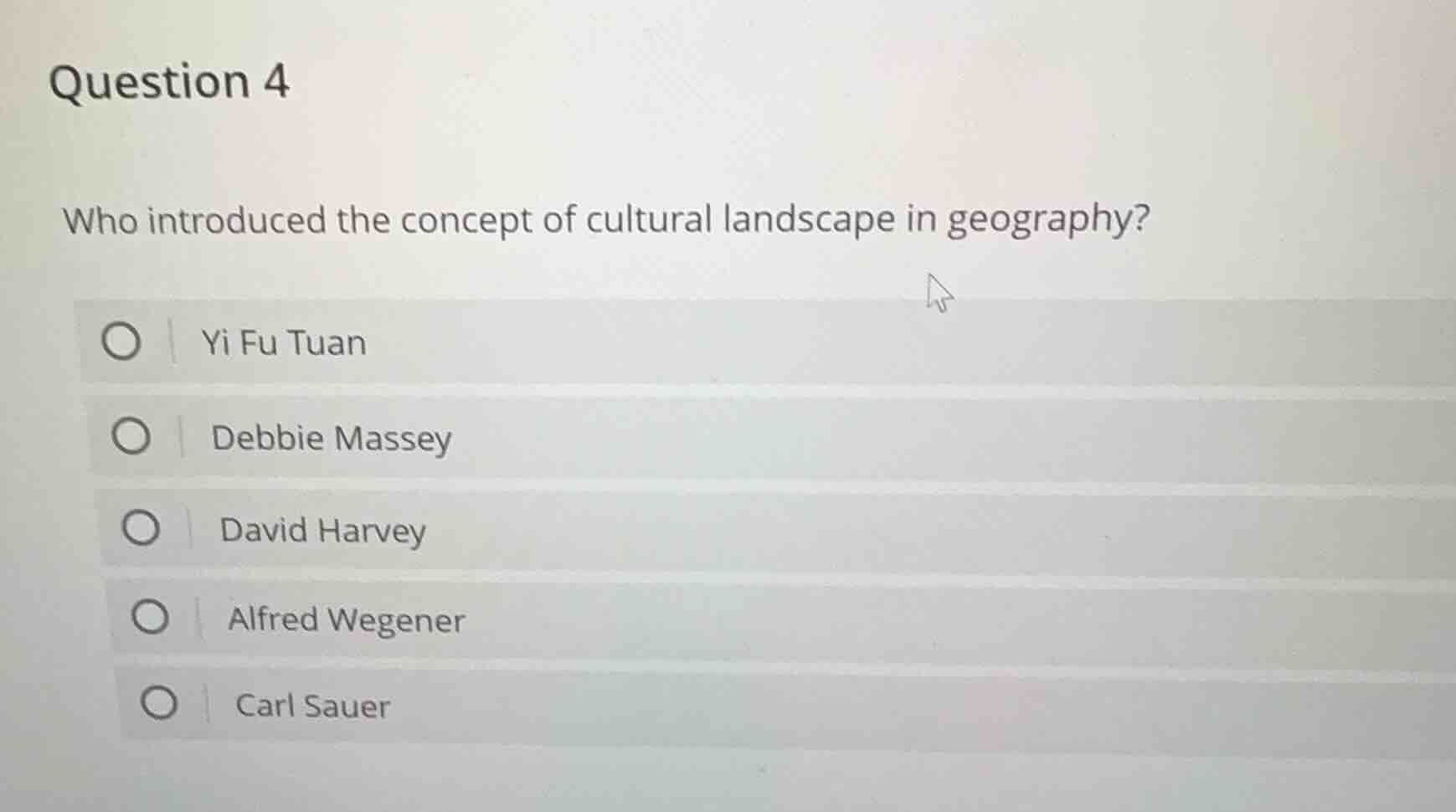question 4 who introduced the concept of cultural landscape in geograph…