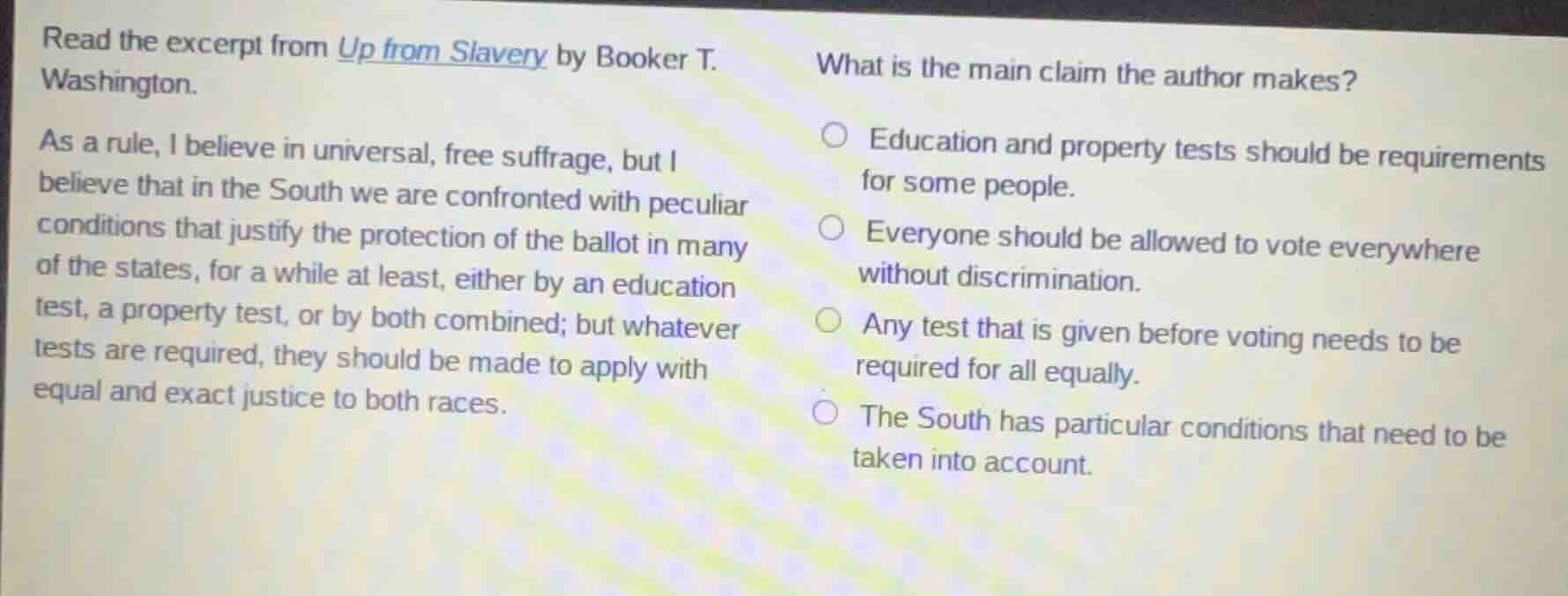 read the excerpt from up from slavery by booker t. washington. as a rul…