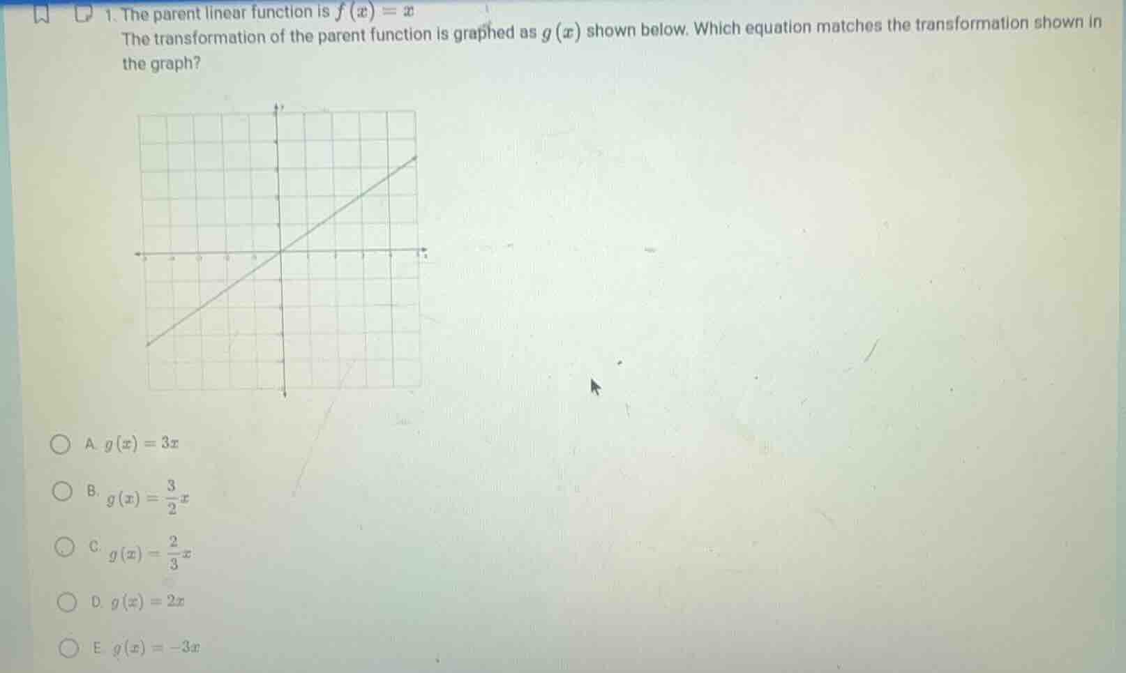 1. the parent linear function is $f(x)=x$ the transformation of the par…