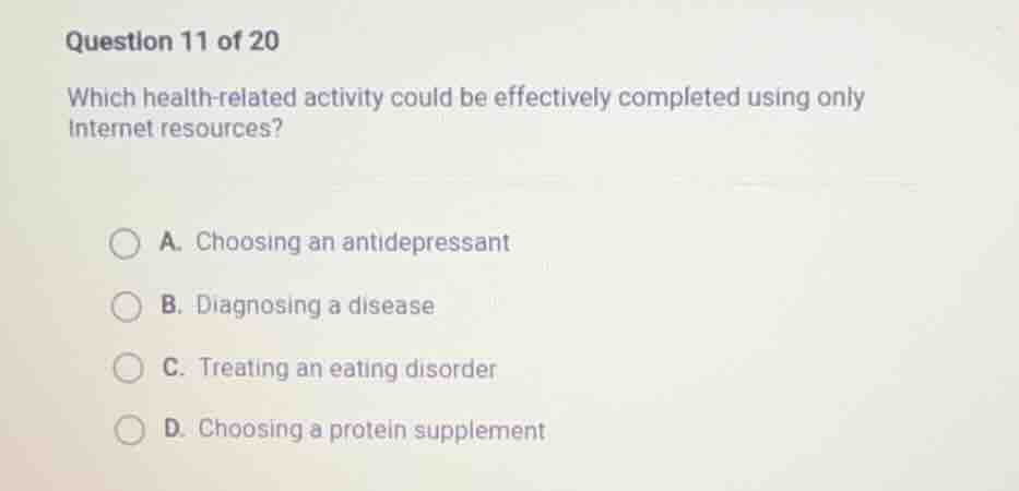 question 11 of 20 which health - related activity could be effectively …