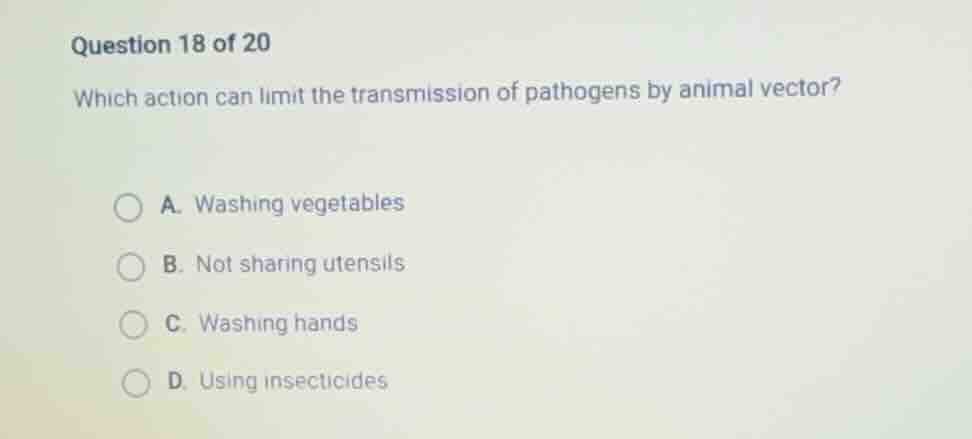 question 18 of 20 which action can limit the transmission of pathogens …