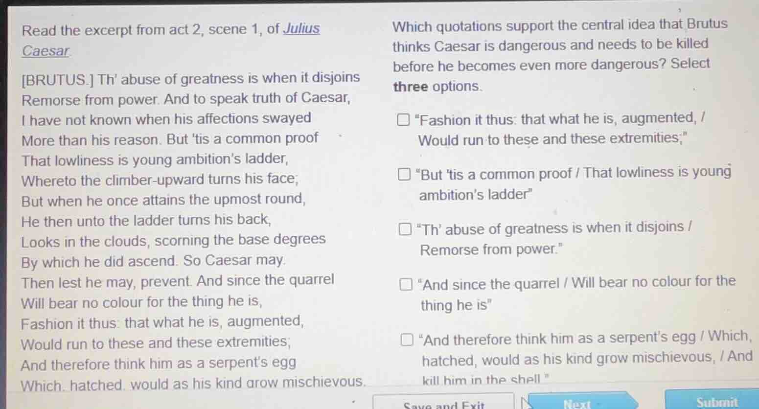 read the excerpt from act 2, scene 1, of julius caesarbrutus. th abuse …